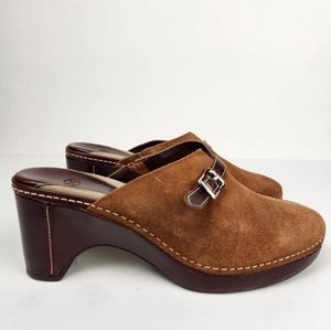 Cole Haan Cordelia Mustard Tan Suede Clogs